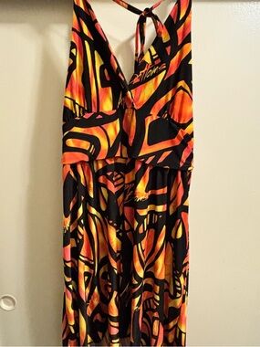 NWT Apple bottoms Y2K Vibrant Black & Orange Halter Maxi Dress size 2X
